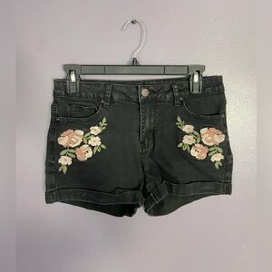 Encore Jeans Black Floral Embroidered Shorts